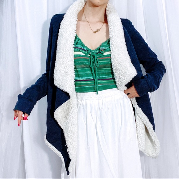 Abercrombie & Fitch Sweaters - A&F Navy Sherpa Lined Open Front Cardigan